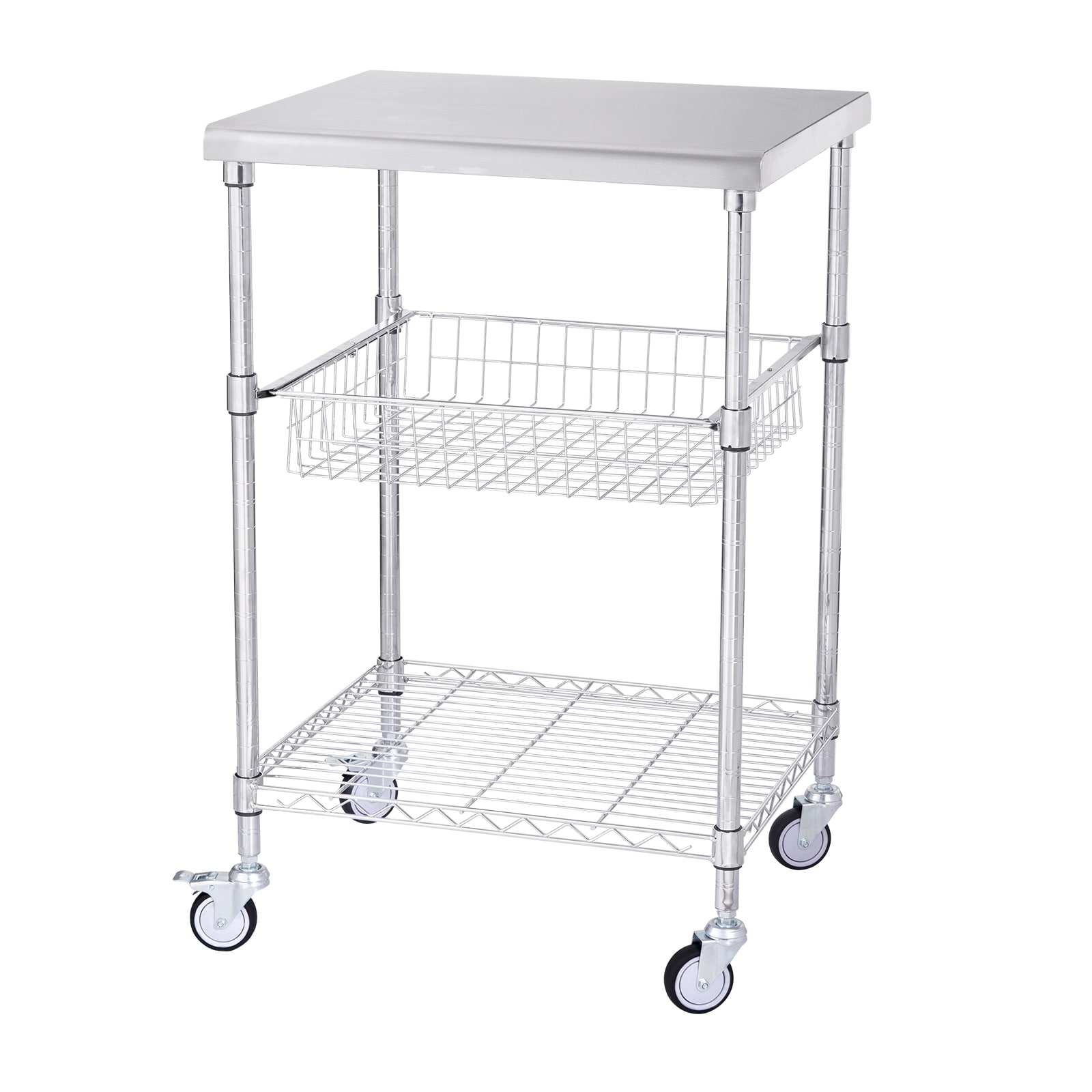 3-tier Rolling Utility Cart With 6 Hooks For Kitchen Storage_voghion.com